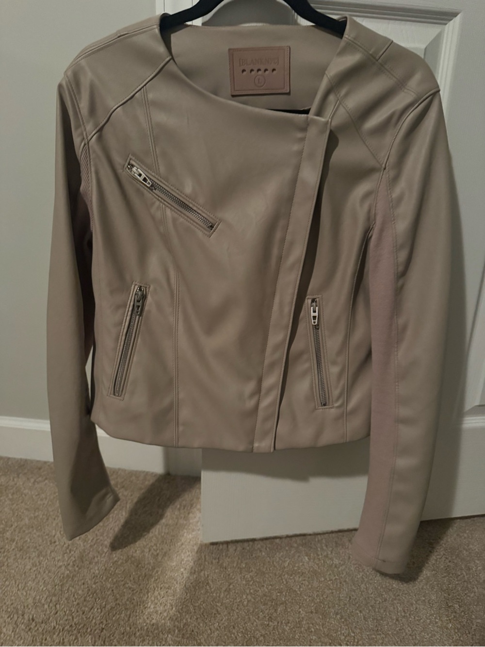 Blank NYC size L Taupe Leather-Style Moto Jacket